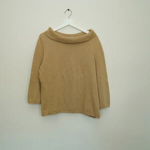 Rafaella Women's Cowl Neck‎ Sweater Large 3/4 Sleeves Beige 100% Cotton